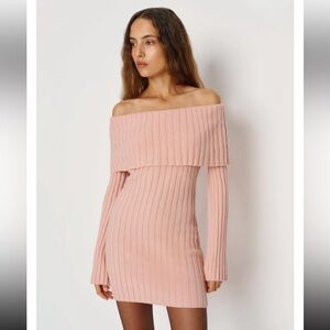 Reformation Cashmere Off Shoulder Pink Sweater Dress - worn 1x like new